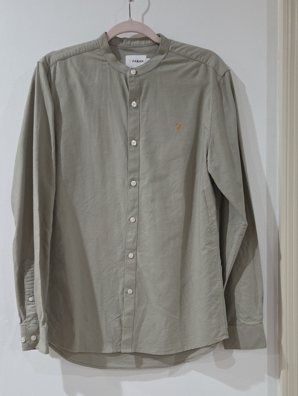 Farah Olive Grandad Collar Button-Down Shirt